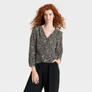A New Day Women's Long Sleeve Button-Front Top in a leopard print